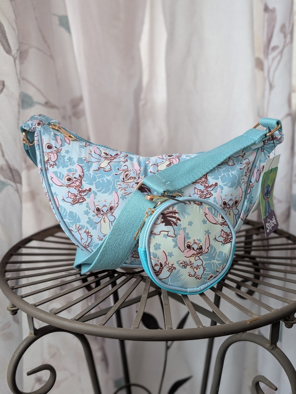 Bioworld Light Blue Stitch Print Crossbody with Coin Pouch